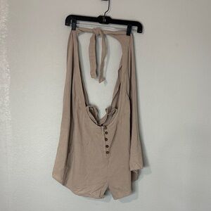 Free People Tan Romper Shorts Halter Button Front Cotton S